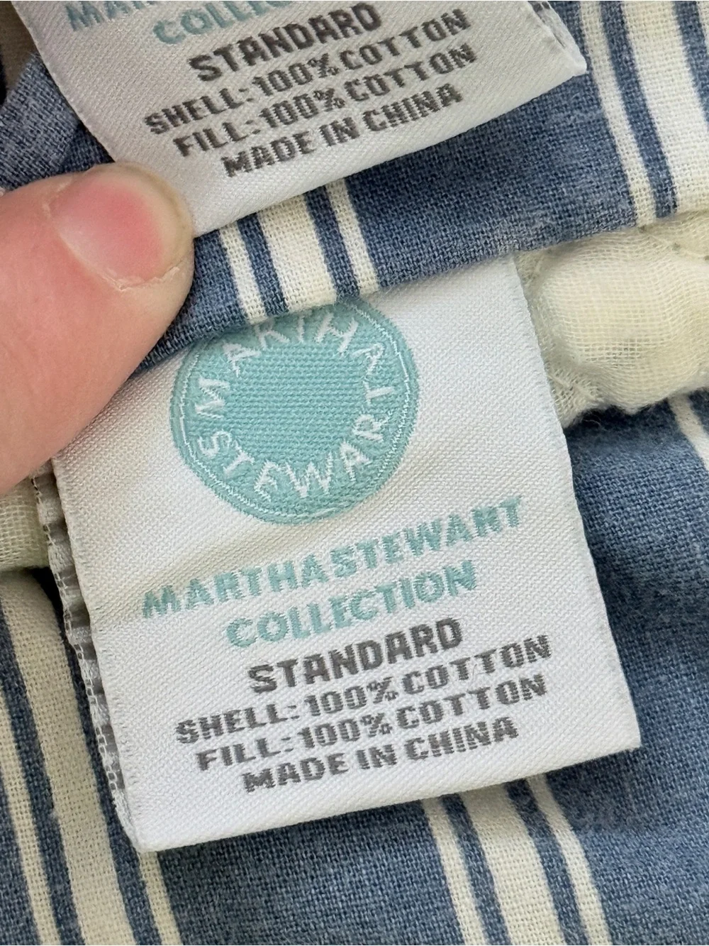 Martha Stewart Blue Toile Stripe Shams Pair